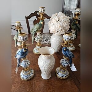 Elegant Blue and Gold Parrot Candle Holders (Pair)